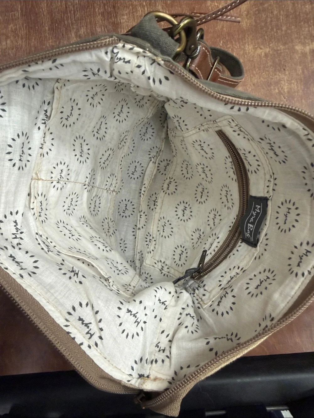 Canvas Patchwork Crossbody Bag in Olive and Tan